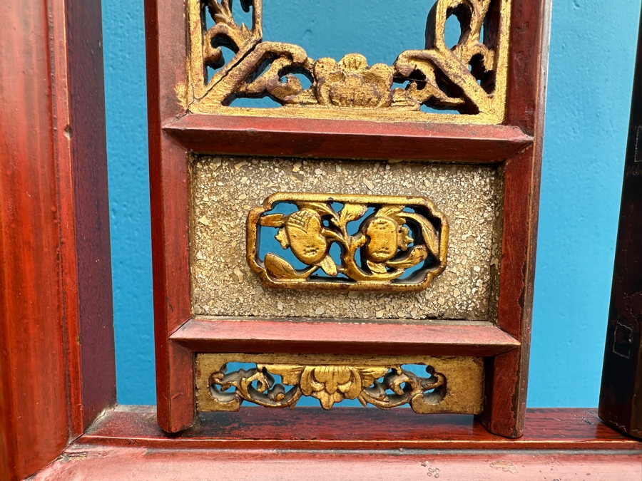 Vintage Carved Gilt Red Lacquer Wooden Chinese Wash Stand With Detailed Carved Scenes Throughout 18'W X 10'D X 67'H - See Photos [Photo 9]