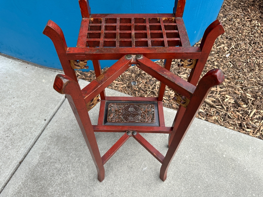 Vintage Carved Gilt Red Lacquer Wooden Chinese Wash Stand With Detailed Carved Scenes Throughout 18'W X 10'D X 67'H - See Photos [Photo 21]