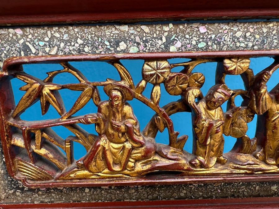 Vintage Carved Gilt Red Lacquer Wooden Chinese Wash Stand With Detailed Carved Scenes Throughout 18'W X 10'D X 67'H - See Photos [Photo 17]