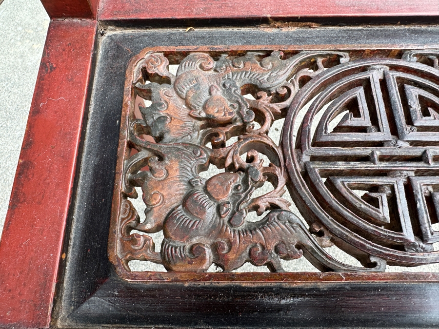 Vintage Carved Gilt Red Lacquer Wooden Chinese Wash Stand With Detailed Carved Scenes Throughout 18'W X 10'D X 67'H - See Photos [Photo 24]