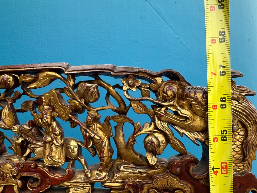 Vintage Carved Gilt Red Lacquer Wooden Chinese Wash Stand With Detailed Carved Scenes Throughout 18'W X 10'D X 67'H - See Photos [Photo 31]