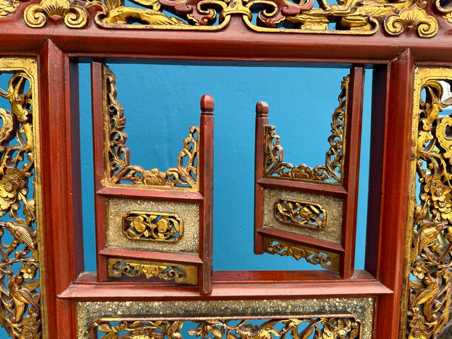 Vintage Carved Gilt Red Lacquer Wooden Chinese Wash Stand With Detailed Carved Scenes Throughout 18'W X 10'D X 67'H - See Photos [Photo 11]