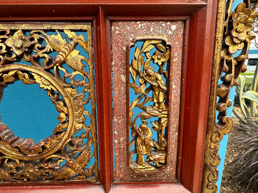 Vintage Carved Gilt Red Lacquer Wooden Chinese Wash Stand With Detailed Carved Scenes Throughout 18'W X 10'D X 67'H - See Photos [Photo 14]