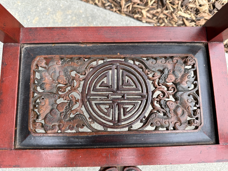 Vintage Carved Gilt Red Lacquer Wooden Chinese Wash Stand With Detailed Carved Scenes Throughout 18'W X 10'D X 67'H - See Photos [Photo 22]