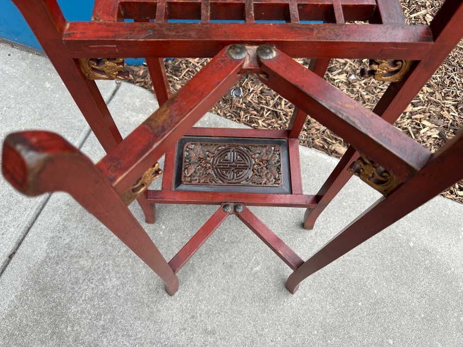 Vintage Carved Gilt Red Lacquer Wooden Chinese Wash Stand With Detailed Carved Scenes Throughout 18'W X 10'D X 67'H - See Photos [Photo 25]