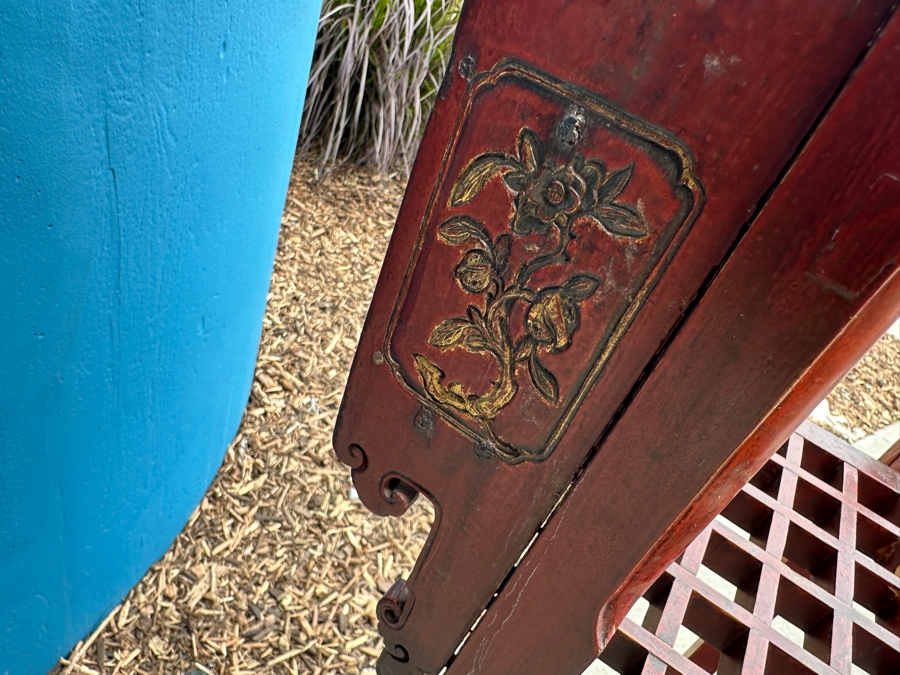 Vintage Carved Gilt Red Lacquer Wooden Chinese Wash Stand With Detailed Carved Scenes Throughout 18'W X 10'D X 67'H - See Photos [Photo 29]