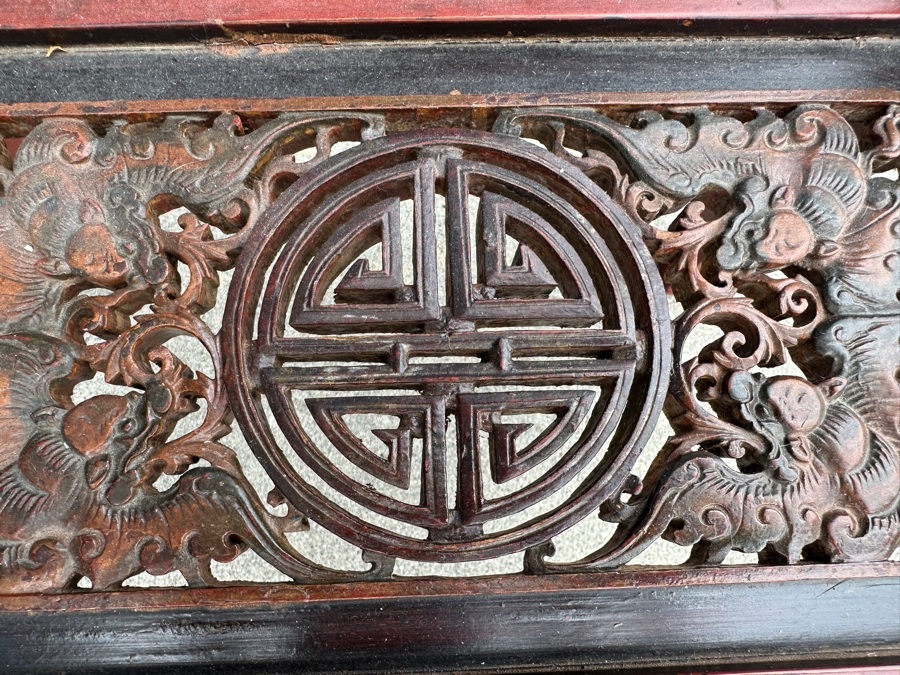 Vintage Carved Gilt Red Lacquer Wooden Chinese Wash Stand With Detailed Carved Scenes Throughout 18'W X 10'D X 67'H - See Photos [Photo 23]