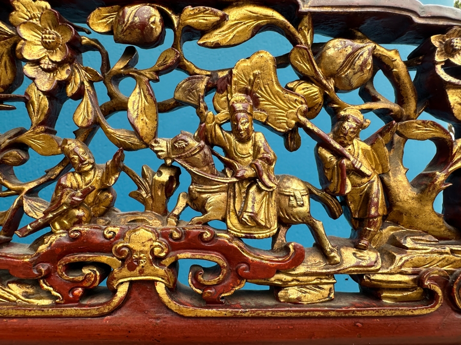 Vintage Carved Gilt Red Lacquer Wooden Chinese Wash Stand With Detailed Carved Scenes Throughout 18'W X 10'D X 67'H - See Photos [Photo 6]