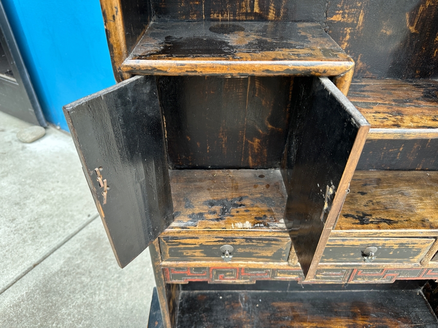 Vintage Carved Wooden Asian Shelf 34'W X 9.5'D X 66'H [Photo 8]