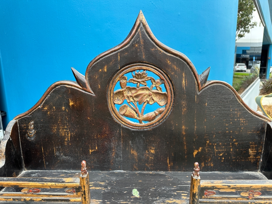 Vintage Carved Wooden Asian Shelf 34'W X 9.5'D X 66'H [Photo 4]