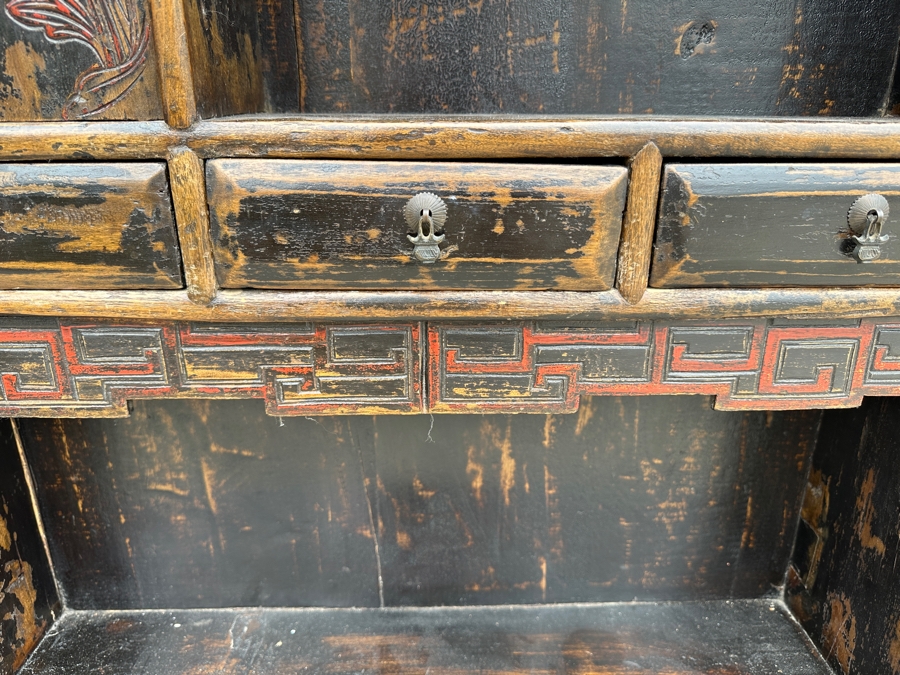 Vintage Carved Wooden Asian Shelf 34'W X 9.5'D X 66'H [Photo 3]