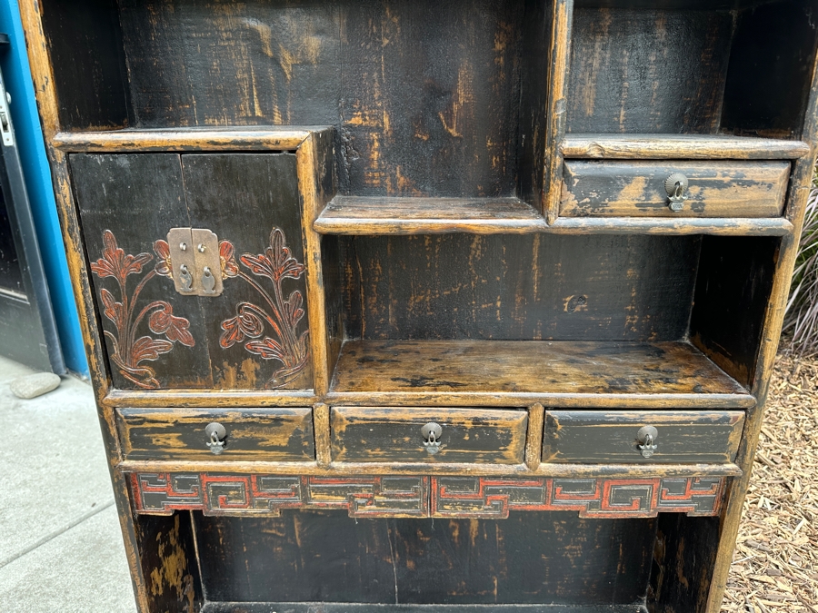 Vintage Carved Wooden Asian Shelf 34'W X 9.5'D X 66'H [Photo 2]