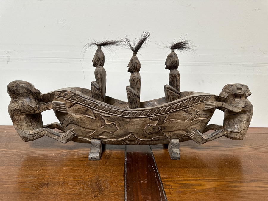 Vintage Carved Wooden Soul Boat Carving Tribal Pacific Islands Large 38'W X 8'D X 18'H [Photo 8]