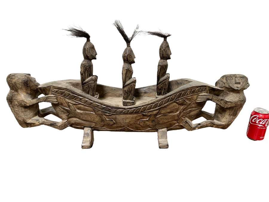 Vintage Carved Wooden Soul Boat Carving Tribal Pacific Islands Large 38'W X 8'D X 18'H