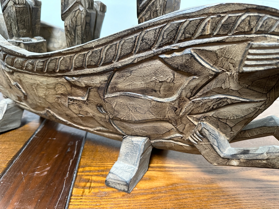 Vintage Carved Wooden Soul Boat Carving Tribal Pacific Islands Large 38'W X 8'D X 18'H [Photo 4]