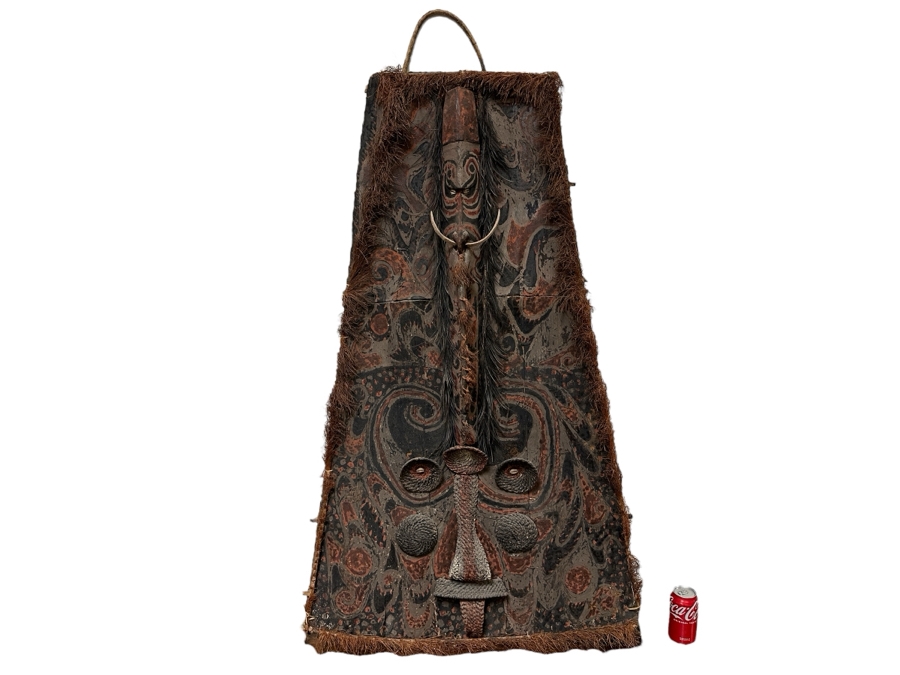 Large Vintage Papua New Guinea Asmat Tribe Artifact Wall Hanging 33'W X 58'H [Photo 1]