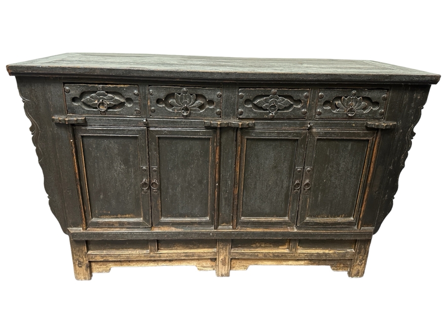 Vintage Chinese Wooden Cabinet With Four Drawers 54.5'W X 20.5'D X 34'H