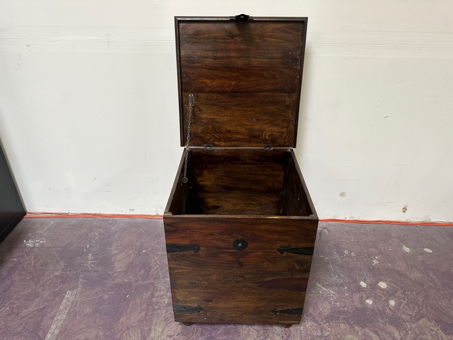 Heavy Wooden Chest With Wrought Iron Hardware 24'W X 24'D X 27'H Estimate $300 [Photo 6]