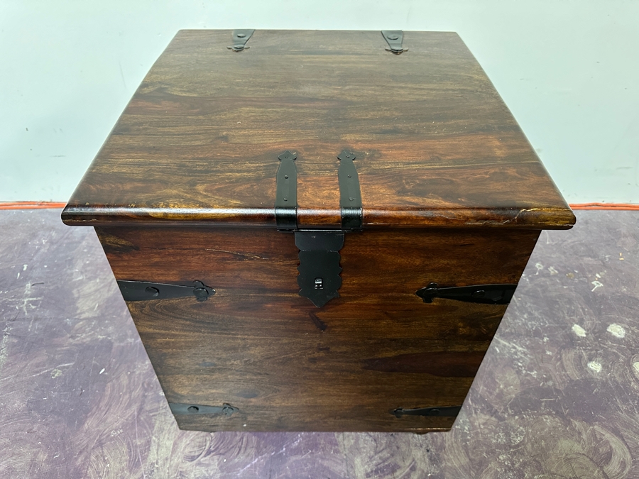 Heavy Wooden Chest With Wrought Iron Hardware 24'W X 24'D X 27'H Estimate $300 [Photo 3]