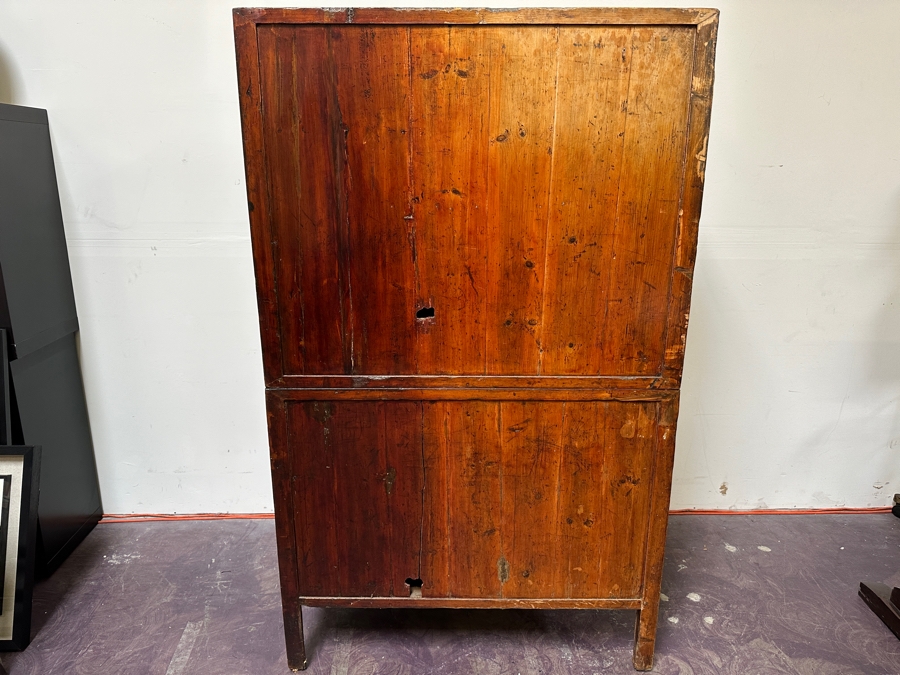 Hand Painted Carved Wooden Gilt Red Two-Piece Doweled Chinese Cabinet 41.5'W X 19.5'D X 68.5'H [Photo 26]