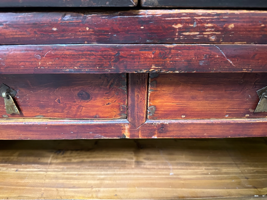 Hand Painted Carved Wooden Gilt Red Two-Piece Doweled Chinese Cabinet 41.5'W X 19.5'D X 68.5'H [Photo 23]