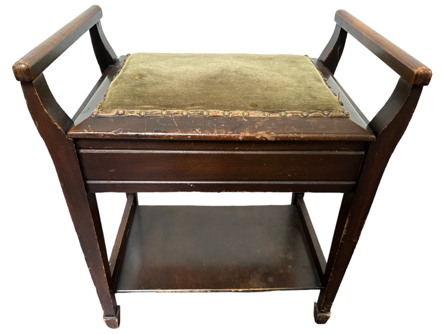 Vintage Wooden Piano Bench With Storage 20' X 14'D X 24'H
