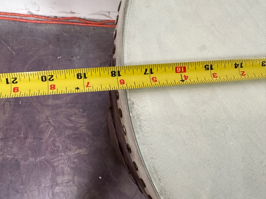 Wooden Decorative Asian Drum Side Table With Glass Top 18'W X 24'H [Photo 8]