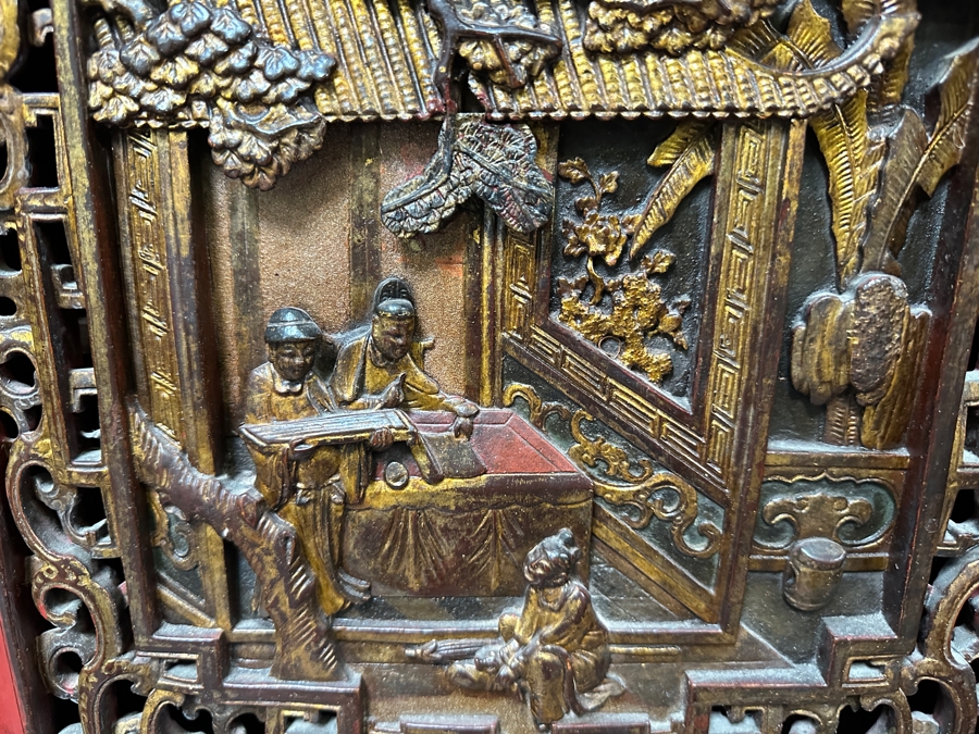 Contemporary Chinese Carved Gilt Red Wooden Relief Carved Cabinet 42'W X 22'D X 66'H [Photo 5]