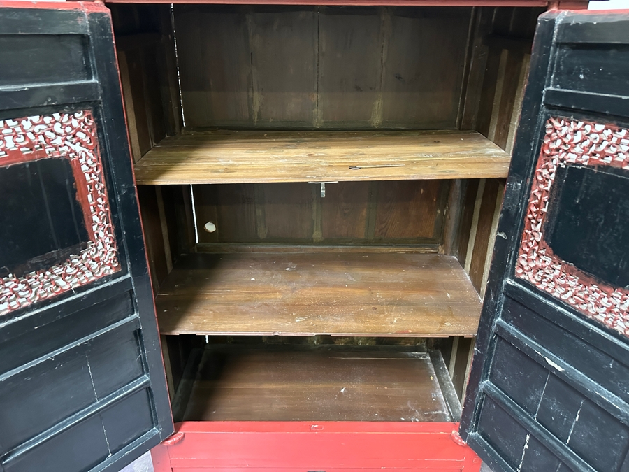 Contemporary Chinese Carved Gilt Red Wooden Relief Carved Cabinet 42'W X 22'D X 66'H [Photo 11]