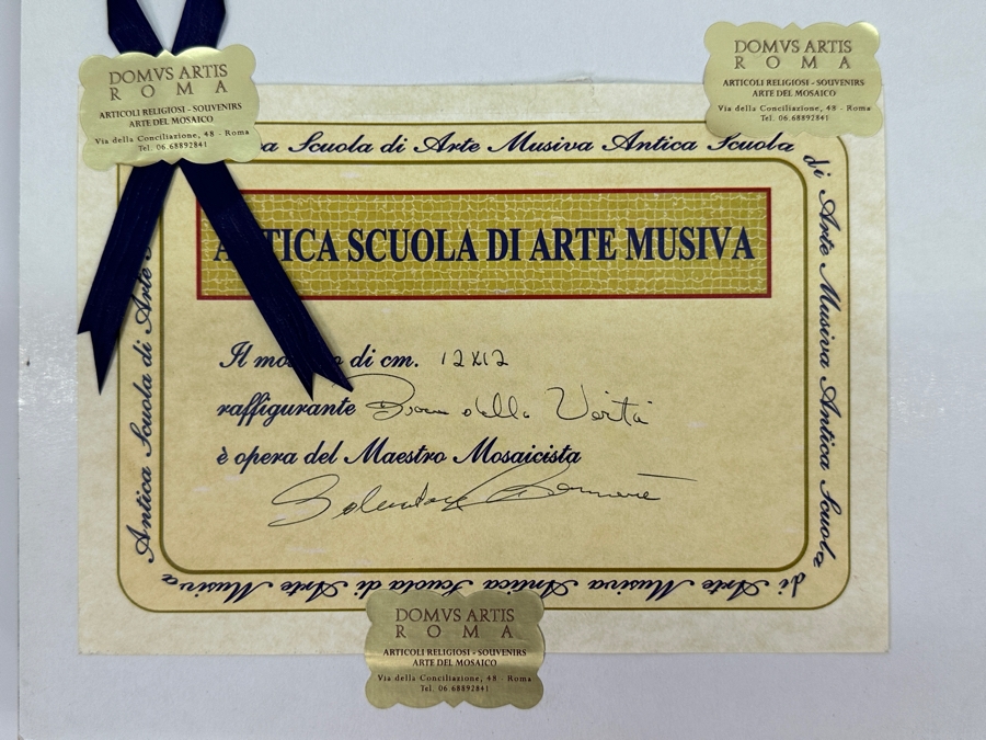 Roman Micro Mosiac Artwork With Cert On Back 4.5' X 4.5' [Photo 4]