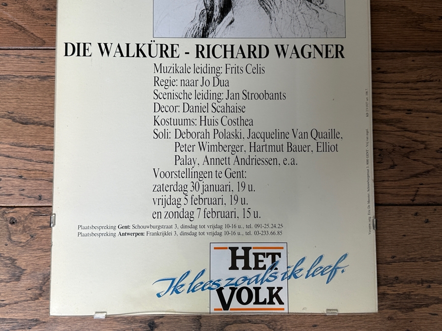 Original German Opera Poster Opera Voor Vlaanderen Die Walkure - Richard Wagner Staring Elliot Palay 14 X 25.5 Estimate $200 [Photo 3]