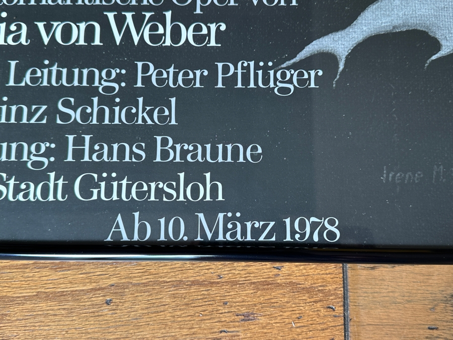 Original 1978 German Opera Poster Der Freischutz Carl Maria Von Weber Theater Der Stadt Gutersloh 23.5 X 33 Estimate $200 [Photo 4]