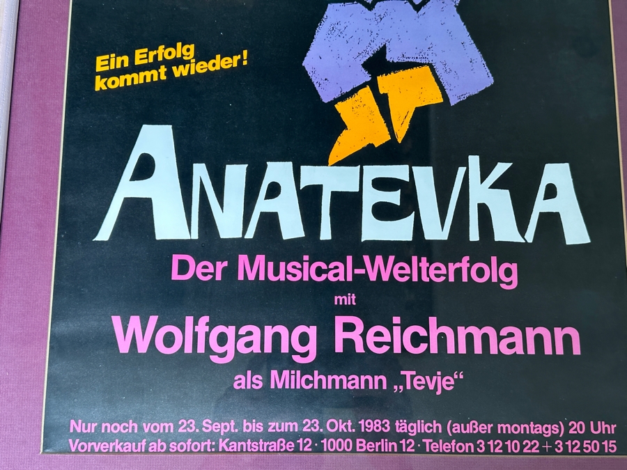 Vintage 1983 Original German Opera Poster Theater Des Westens Anatevka Der Musical-Welterfolg Mit Wolfgang Reichmann 21 X 29 Estimate $200 [Photo 3]