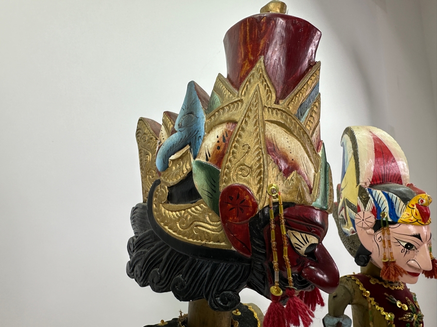 Vintage Indonesian Carved Wooden Puppets (Arm Needs To Be Restrung On Left Puppet) 26'H [Photo 7]