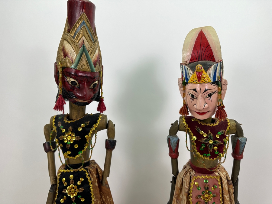 Vintage Indonesian Carved Wooden Puppets (Arm Needs To Be Restrung On Left Puppet) 26'H [Photo 6]
