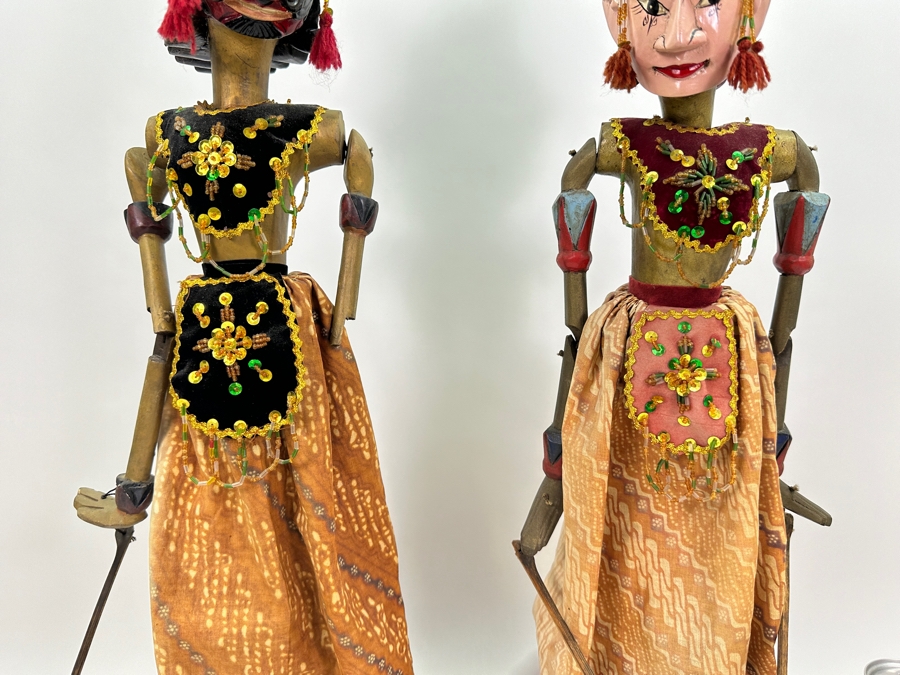 Vintage Indonesian Carved Wooden Puppets (Arm Needs To Be Restrung On Left Puppet) 26'H [Photo 4]