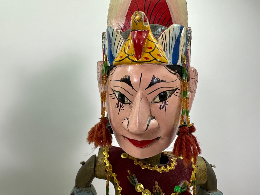 Vintage Indonesian Carved Wooden Puppets (Arm Needs To Be Restrung On Left Puppet) 26'H [Photo 3]