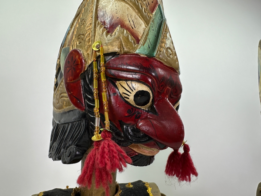 Vintage Indonesian Carved Wooden Puppets (Arm Needs To Be Restrung On Left Puppet) 26'H [Photo 2]