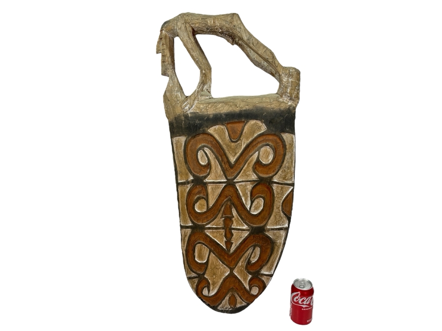 Vintage Asmat Papua New Guinea Carved Wooden Tribal Shield 16'W X 34'H [Photo 1]