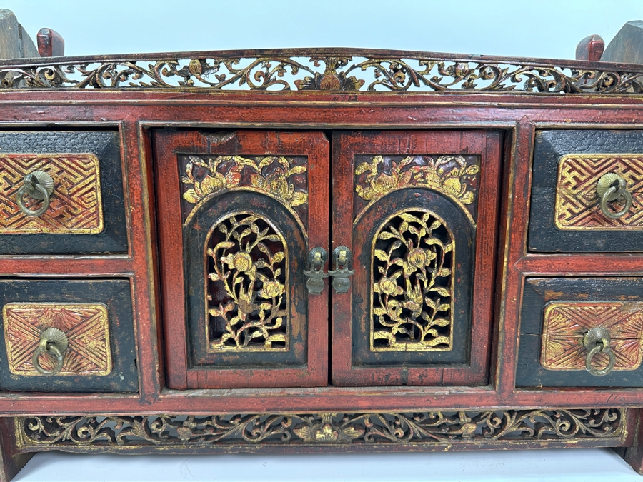 Small Chinese Wooden Cabinet (2 Drawers Need Repair) 22.5'W X 7'D X 16'H [Photo 3]