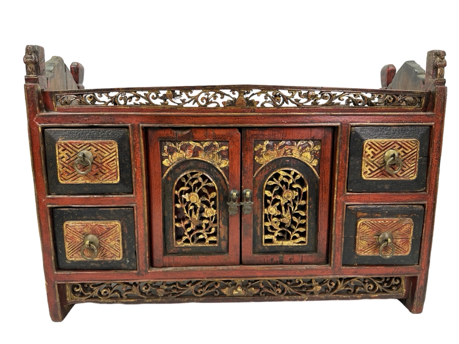 Small Chinese Wooden Cabinet (2 Drawers Need Repair) 22.5'W X 7'D X 16'H [Photo 1]