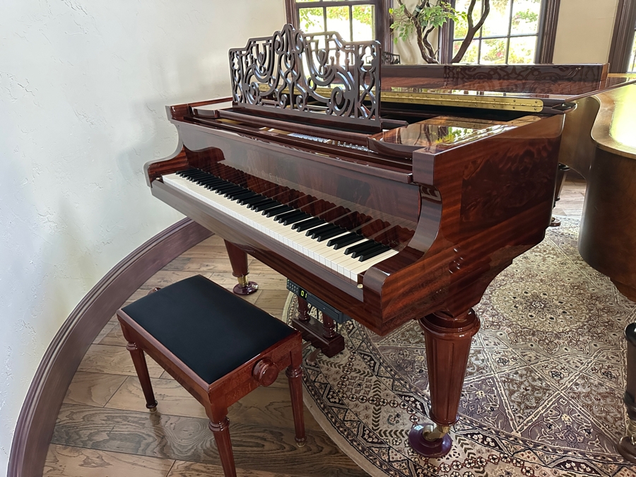 Beautiful Vogel By Schimmel Mahogany Grand Player Piano With PianoDisc CD Player System, Player CDs And Bench 5'11' In Excellent Condition Valued Around $20,000 - See Video On Detail Page