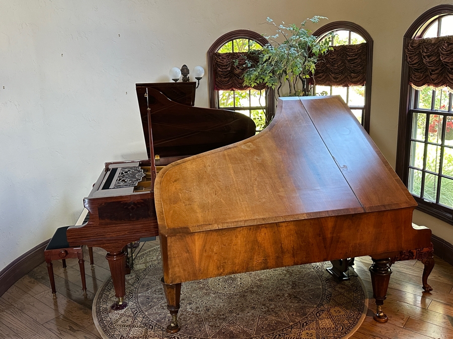 Antique Grand Austrian Amberg Piano With Ebony & Ivory Keys 6'7' (See Photos For Crack In The Cast Iron Plate Piano Harp) Client Paid $8,700 [Photo 23]