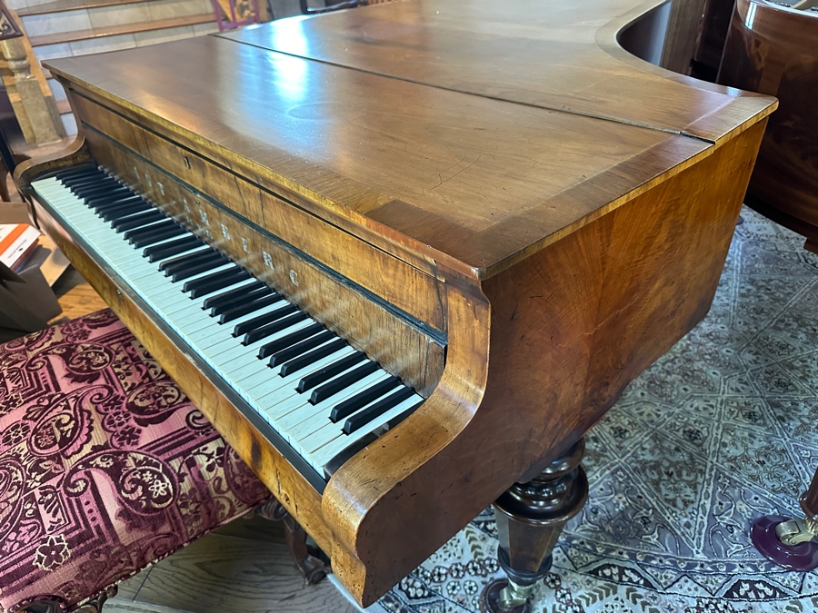 Antique Grand Austrian Amberg Piano With Ebony & Ivory Keys 6'7' (See Photos For Crack In The Cast Iron Plate Piano Harp) Client Paid $8,700 [Photo 8]