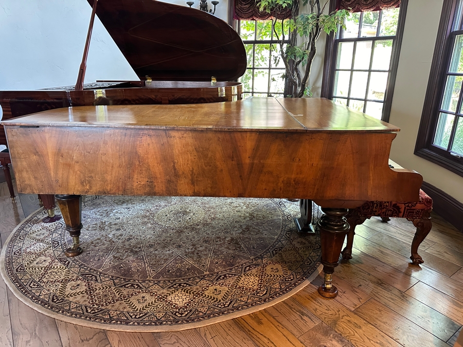 Antique Grand Austrian Amberg Piano With Ebony & Ivory Keys 6'7' (See Photos For Crack In The Cast Iron Plate Piano Harp) Client Paid $8,700 [Photo 3]
