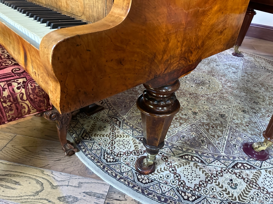 Antique Grand Austrian Amberg Piano With Ebony & Ivory Keys 6'7' (See Photos For Crack In The Cast Iron Plate Piano Harp) Client Paid $8,700 [Photo 9]