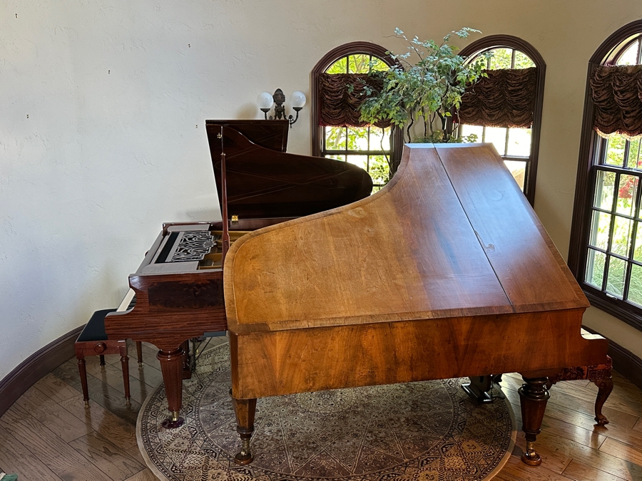 Antique Grand Austrian Amberg Piano With Ebony & Ivory Keys 6'7' (See Photos For Crack In The Cast Iron Plate Piano Harp) Client Paid $8,700 [Photo 24]