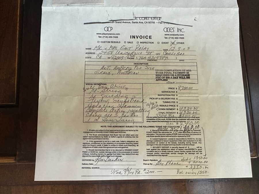 Antique Grand Austrian Amberg Piano With Ebony & Ivory Keys 6'7' (See Photos For Crack In The Cast Iron Plate Piano Harp) Client Paid $8,700 [Photo 19]