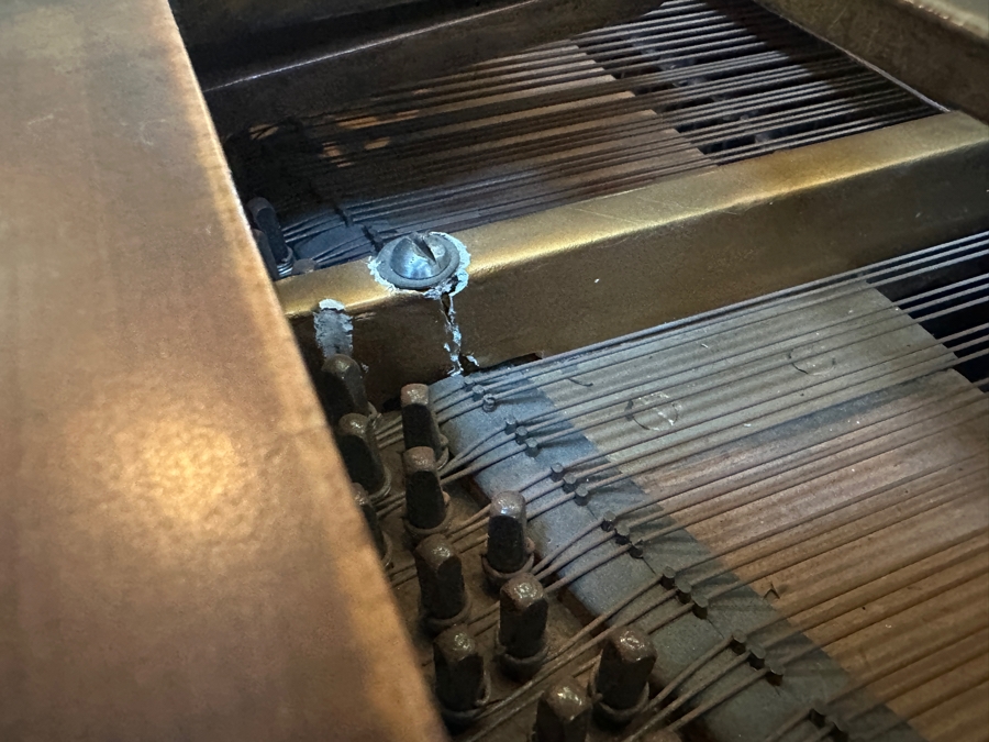 Antique Grand Austrian Amberg Piano With Ebony & Ivory Keys 6'7' (See Photos For Crack In The Cast Iron Plate Piano Harp) Client Paid $8,700 [Photo 11]