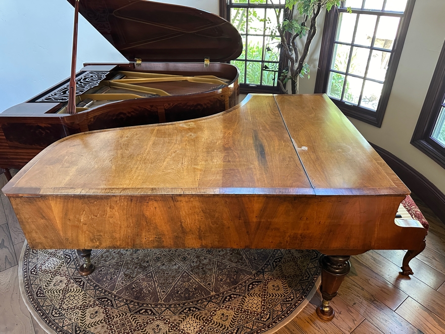 Antique Grand Austrian Amberg Piano With Ebony & Ivory Keys 6'7' (See Photos For Crack In The Cast Iron Plate Piano Harp) Client Paid $8,700 [Photo 4]